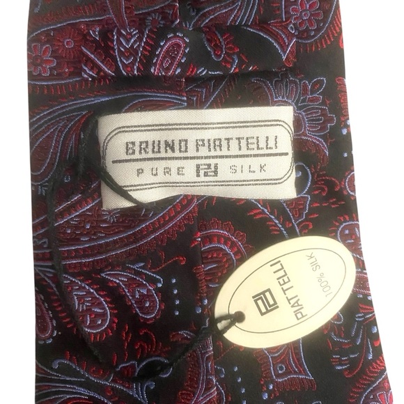 Men's 100% Silk Necktie By Bruno Piattelli Paisley Floral Fancy Wine Gray NWT - Picture 2 of 6